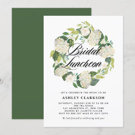 Watercolor White Hydrangea Wreath Bridal Luncheon Einladung