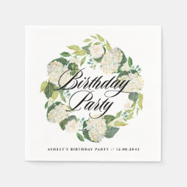 Watercolor White Hydrangea Wreath Geburtstagsparty Serviette