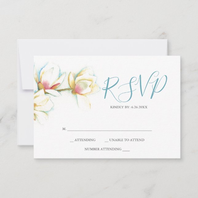 Watercolor White Magnolia Flower Reply RSVP Cards (Vorderseite)
