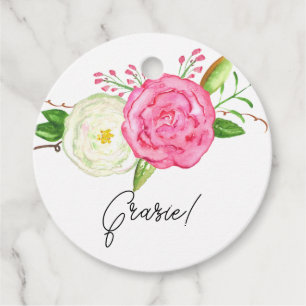 Watercolor White Pink Roses Grazie Geschenkanhänger