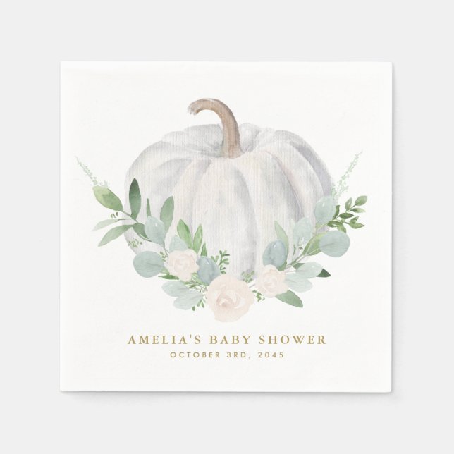 Watercolor White Pumpkin Autumn Baby Dusche Serviette (Vorderseite)