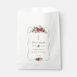 Watercolor White Red Poinsettia Gold Taufe Geschenktütchen