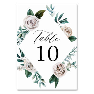Watercolor White Roses Blumenrahmen Hochzeit Tischnummer