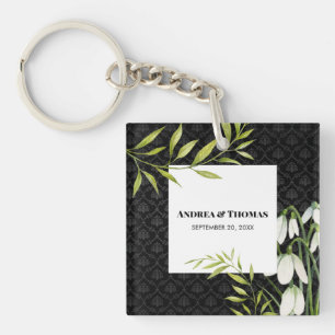 Watercolor White Snowdrops et Laurel Damask