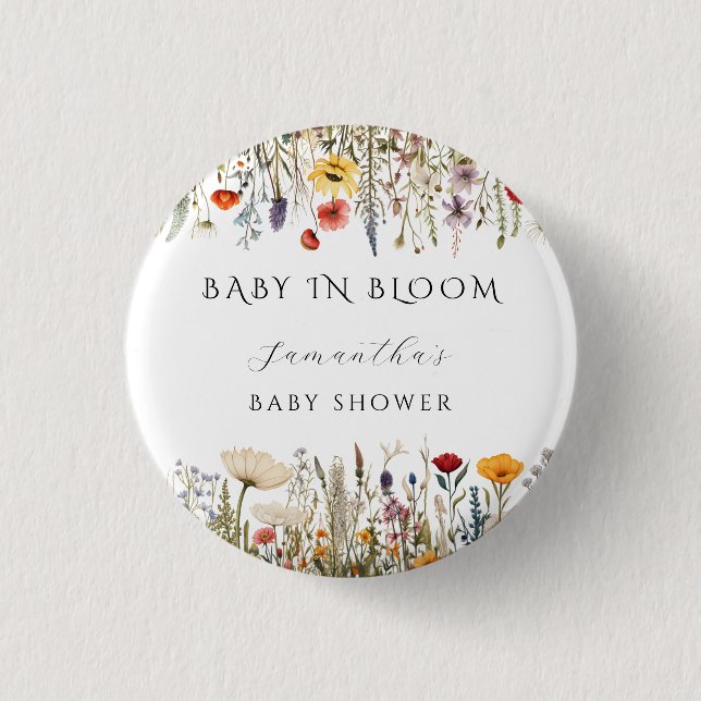 Watercolor White Wildflower Garden Baby In Bloom Button (Vorderseite)