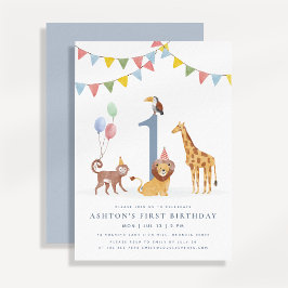 Watercolor Wild Animals First Birthday Einladung