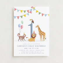 Watercolor Wild Animals First Birthday