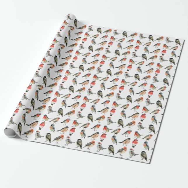 Watercolor Wild Birds Wrapping Paper Geschenkpapier (Ungerollt)