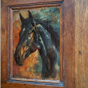 Watercolor Wild Black Horse Decoupage Seidenpapier