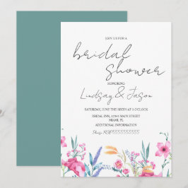 Watercolor Wild Blume Green Script Brautparty Einladung