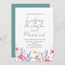 Watercolor Wild Blume Green Script Wedding Einladung