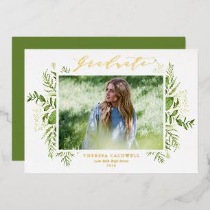 Watercolor Wild Foliage Foto Graduation Party Folieneinladung