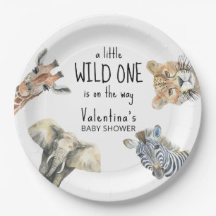 Watercolor Wild One Safari Animals Kinderdusche Pappteller