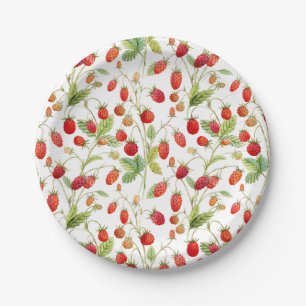 Watercolor Wild Strawberry Pattern Pappteller
