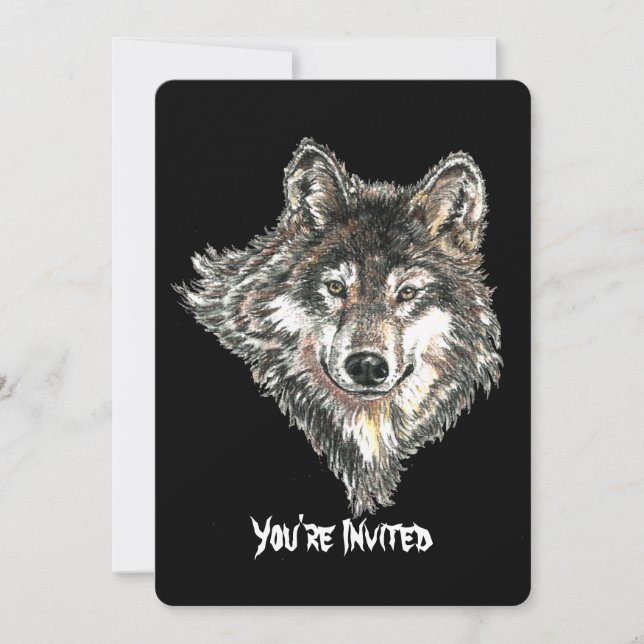 Watercolor Wild Wolf Head Design Einladung (Vorderseite)