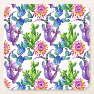Watercolor-Wildblume-Kaktus-Muster Rechteckiger Pappuntersetzer
