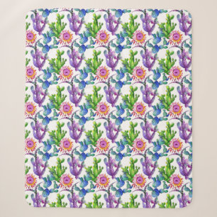 Watercolor-Wildblume-Kaktus-Muster Sherpadecke