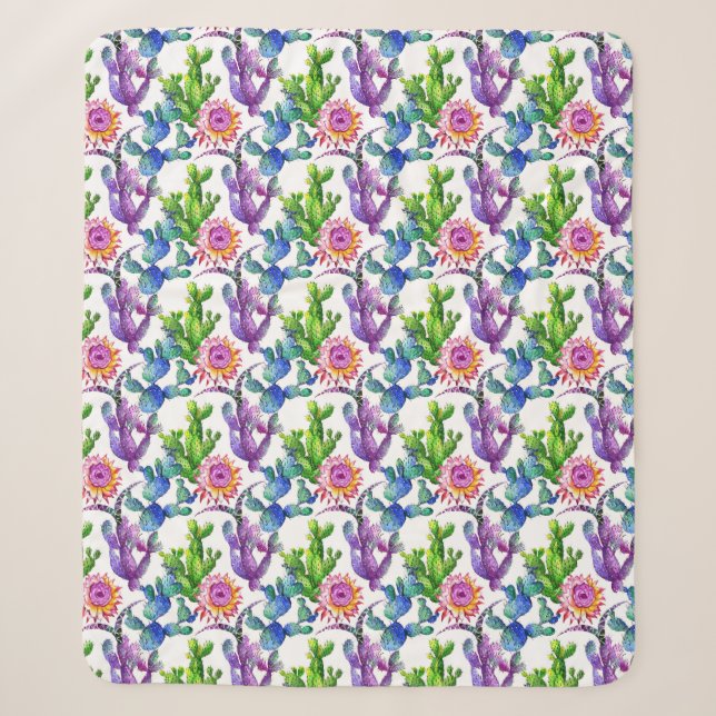 Watercolor-Wildblume-Kaktus-Muster Sherpadecke (Vorderseite)