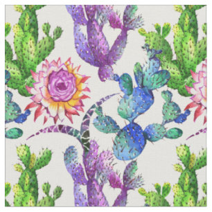 Watercolor-Wildblume-Kaktus-Muster Stoff