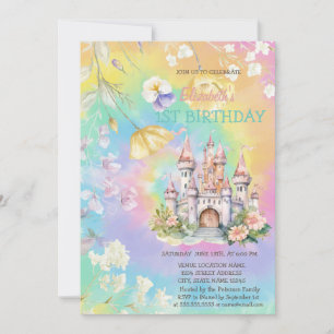 Watercolor-Wildblumen-Schloss-Tie-Dye-Geburtstag Einladung