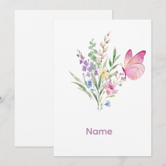Watercolor Wildflower Bouquet with Pink Butterfly Einladung
