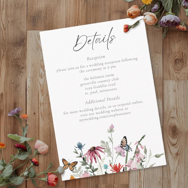 Watercolor Wildflower Butterfly Modern Wedding Begleitkarte (Von Creator hochgeladen)