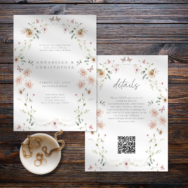 Watercolor Wildflower Butterfly Modern Wedding Einladung (Watercolor Wildflower Butterfly Modern Wedding Invitation)