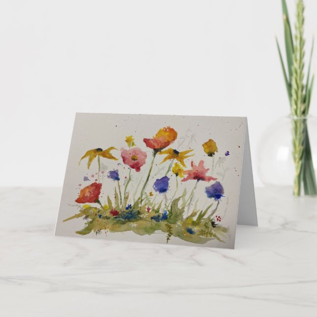 Watercolor Wildflower Folded Greeting Card Karte (Vorderseite)