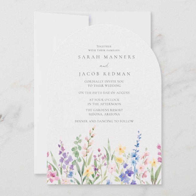 Watercolor Wildflower Garden Wedding  Einladung (Vorderseite)