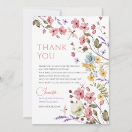 Watercolor Wildflower Girl 1st Birthday Dankeskarte