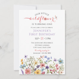 Watercolor Wildflower Girl 1st Birthday Invitation Einladung