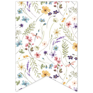 Watercolor-Wildflower-Mädchen 1. Geburtstag Wimpelkette