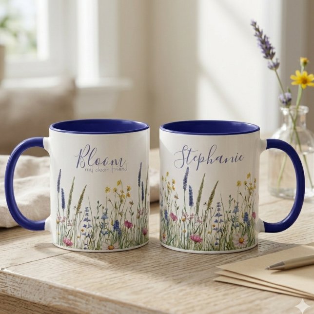 Watercolor Wildflower Meadow "Bloom" Tasse (Wildflower personalized friendship mug)