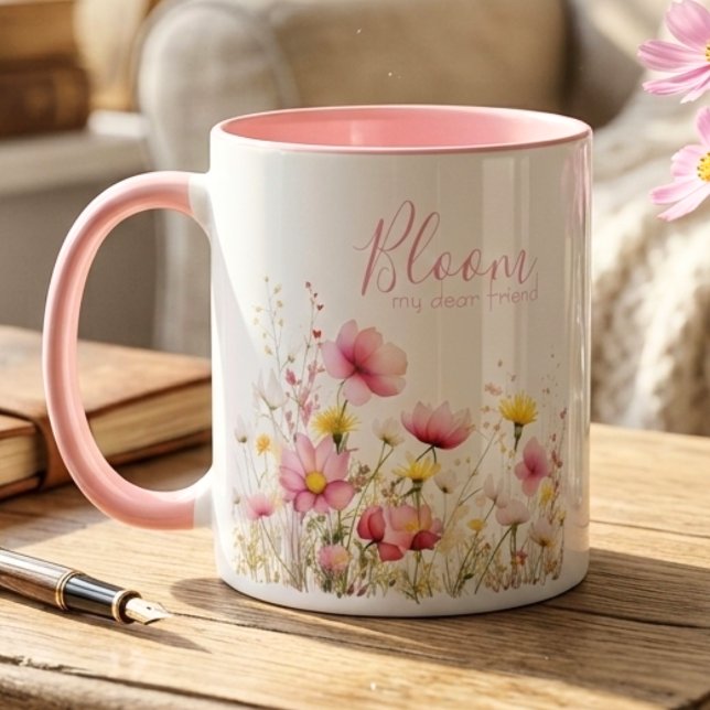 Watercolor Wildflower Meadow "Bloom" Tasse (Personalized floral mug for friend)