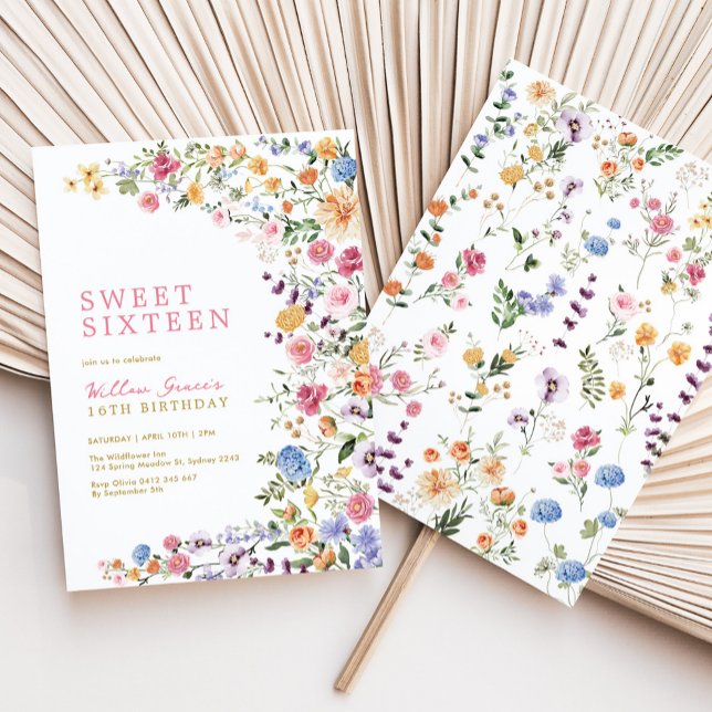 Watercolor Wildflower Meadow Sweet 16 Einladung (Von Creator hochgeladen)