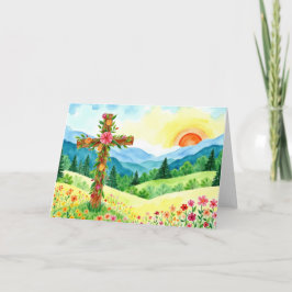 Watercolor Wildflower Mountain Cross Easter Feiertagskarte