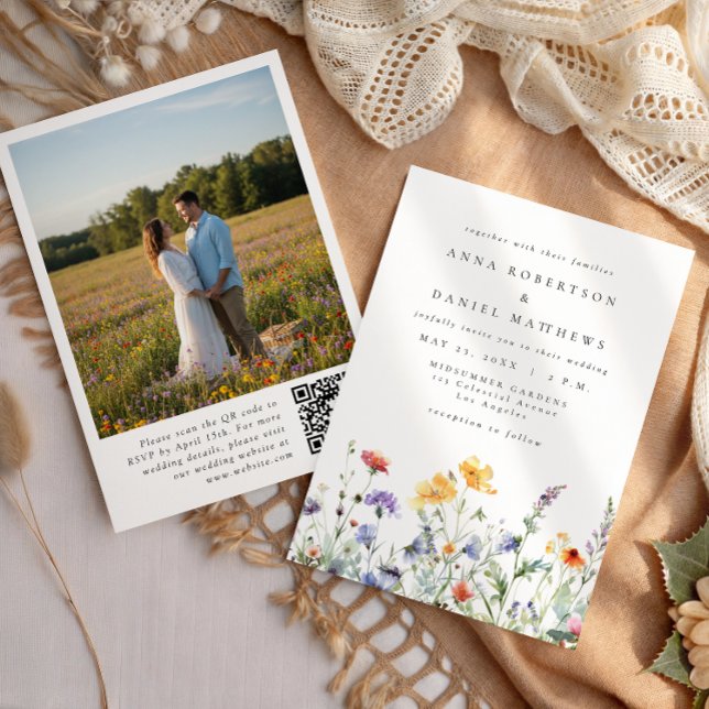 Watercolor Wildflower QR Code Photo Wedding Einladung (Von Creator hochgeladen)