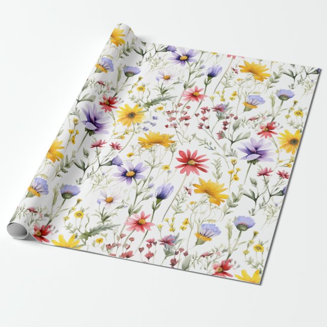 Watercolor Wildflower Spring Garden Floral Geschenkpapier (Ungerollt)