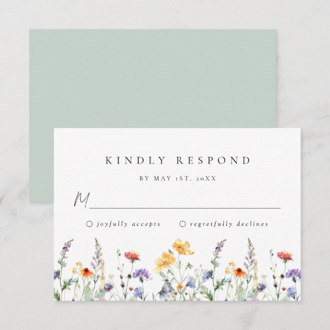 Watercolor Wildflower Wedding RSVP Card (Vorne/Hinten)