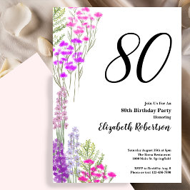 Watercolor Wildflowers 80th Birthday Invitation Einladung