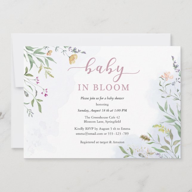 Watercolor Wildflowers Baby Shower Invitation (Devant)