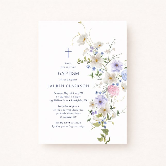 Watercolor Wildflowers Baptism Invitation Einladung (Von Creator hochgeladen)