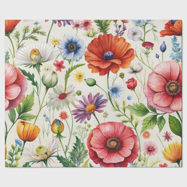 Watercolor Wildflowers Seamless Decoupage Paper Geschenkpapier (Saum)