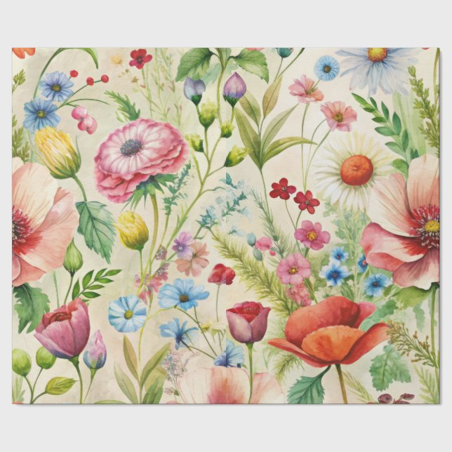 Watercolor Wildflowers Seamless Decoupage Paper Geschenkpapier (Saum)