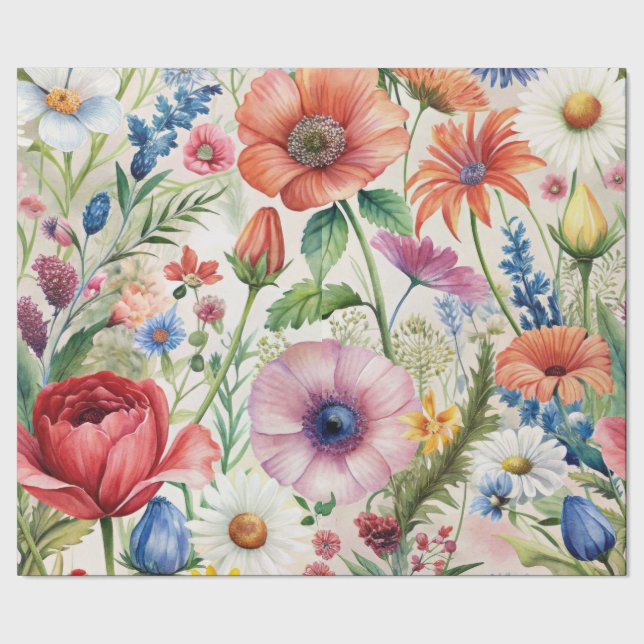 Watercolor Wildflowers Seamless Decoupage Paper Geschenkpapier (Saum)