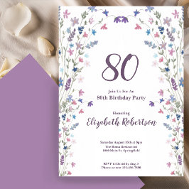 Watercolor Wildflowers Women's 80th Birthday  Einladung