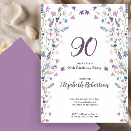 Watercolor Wildflowers Women's 90th Birthday Einladung