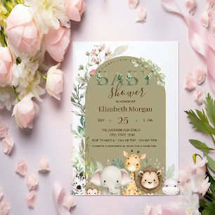 Watercolor-Wildtiere-Blumen-Baby-Party   Einladung