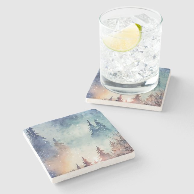 Watercolor Winter Art Untersetzer (Seitenansicht)