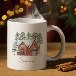 Watercolor Winter Bauernhof Rustikales Weihnachten Kaffeetasse
